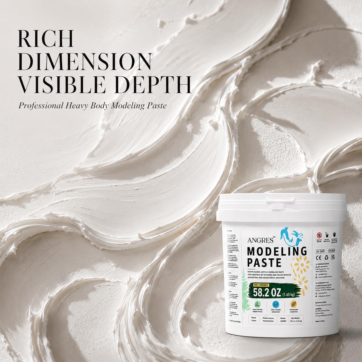 Thick Modeling Paste White 58.4 Oz /1650gm - High Density Acrylic Medium for Texture, Thickness, and Dimension