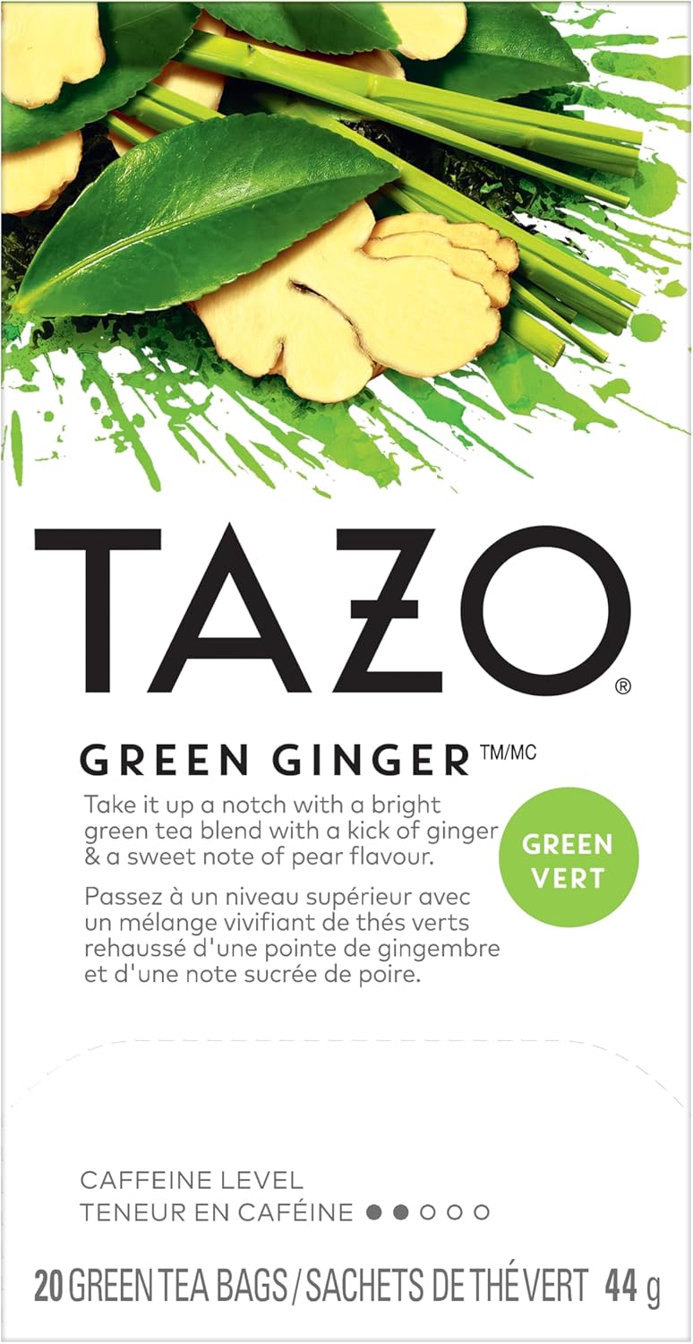 TAZO Green Ginger Tea Bags - 20 Count (Pack of 1), Calming and Soothing, Caffeinated, Enjoy Hot or Iced