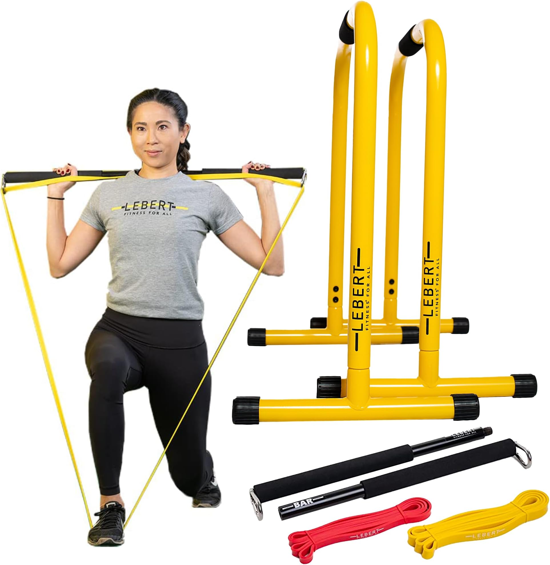 LebertFitness EQualizers Original Dip Bars | Total Body Pull Up Bar | Exercise Equipment Dip Station | Resistance Band | Workout Videos | Calisthenics (BAR COMBO)