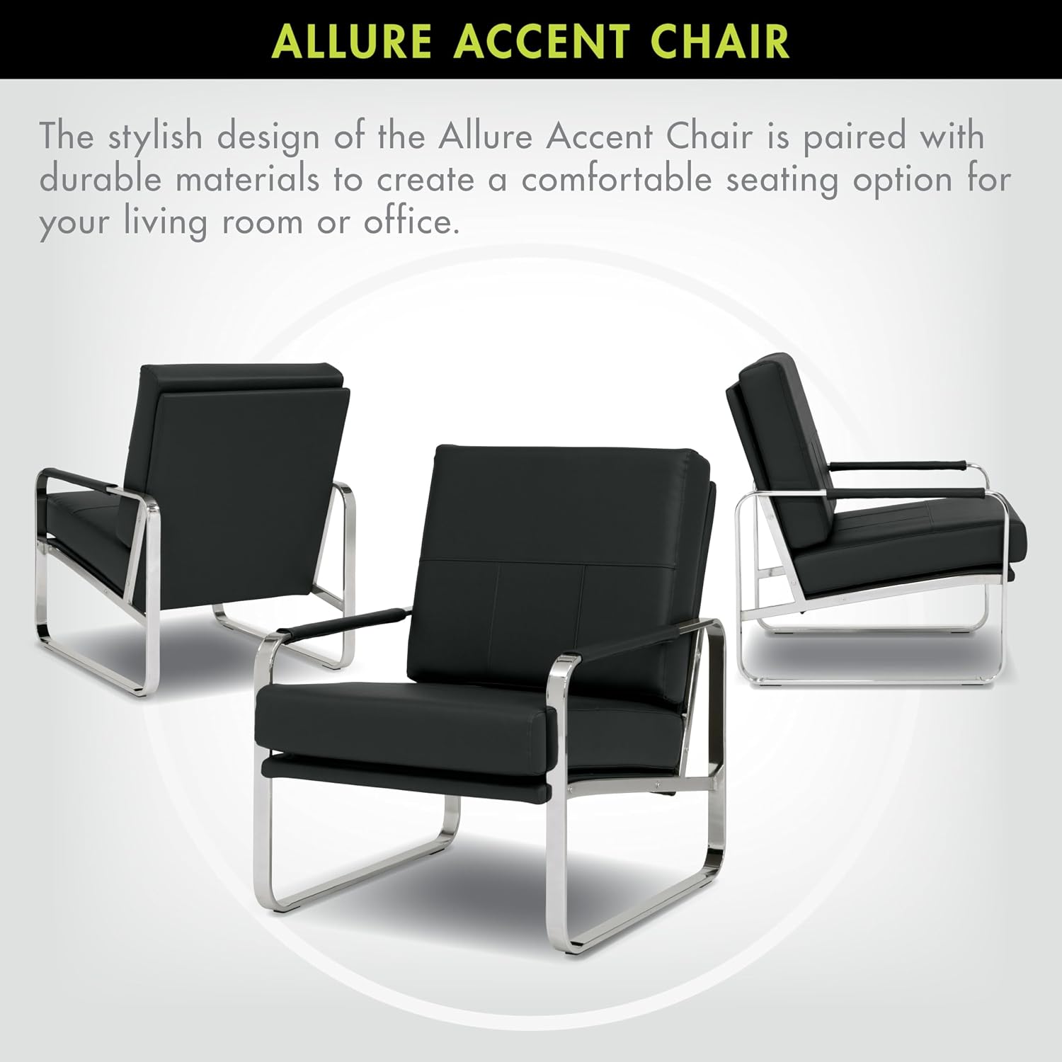 Studio Designs Home Allure Modern Accent Chair in Blended Leather, Chrome/Black