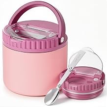 12oz Thermo for Hot Food Kids,Wide Mouth Insulated Vacuum Food Container with Foldable Spoon,Leak-Proof Stainless Steel Lunch Soup Thermo for Kids School TravelPink