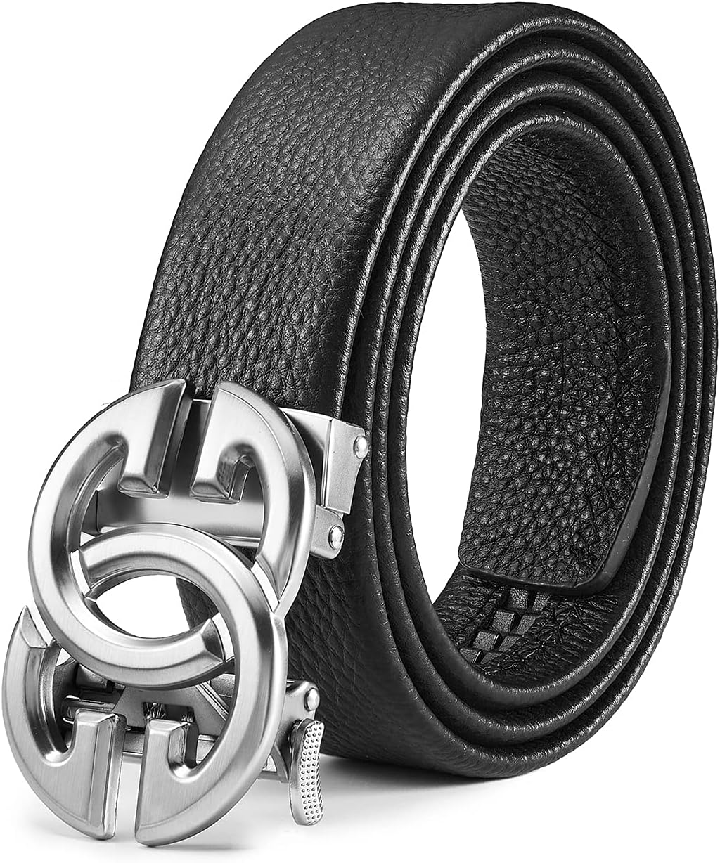 Fashion Mens Real Leather Ratchet Belt Black Adjustable Length Full Grain Soft Genuine Cowhide Strap 1.5 Inch Wide