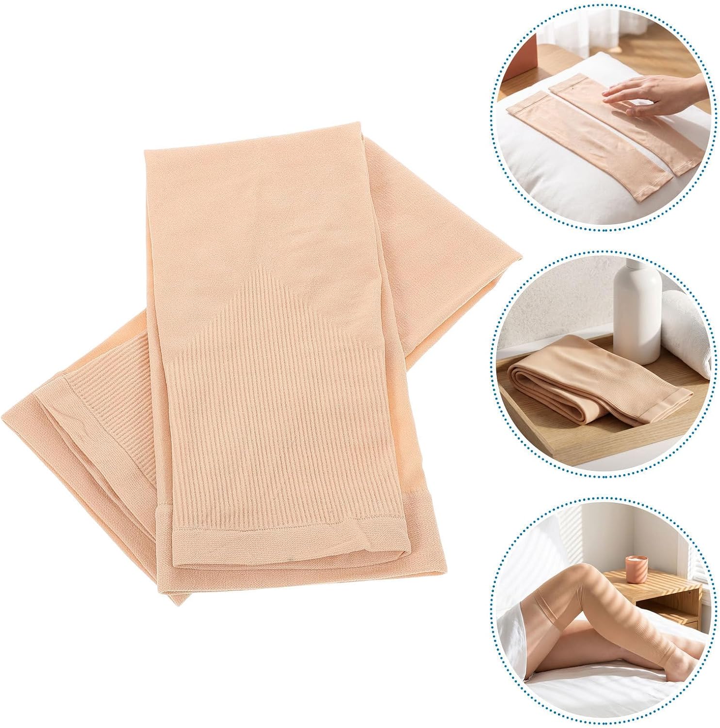 2 Pairs Beige Thigh Compression Sleeves for Men, 14 Inch Nylon