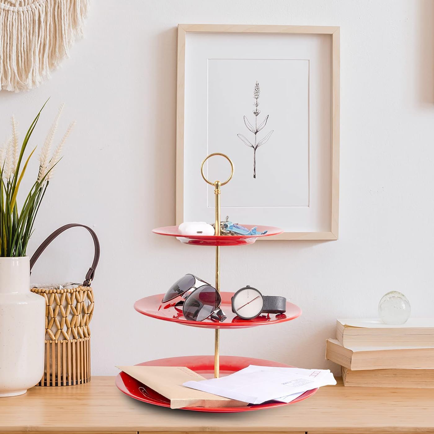 TP 3-Tier Cupcake Stand Melamine Serving Tray Unbreakable Dessert Stand Fruit Candy Display Tower for Wedding Birthday Tea Party and Baby Shower, Red