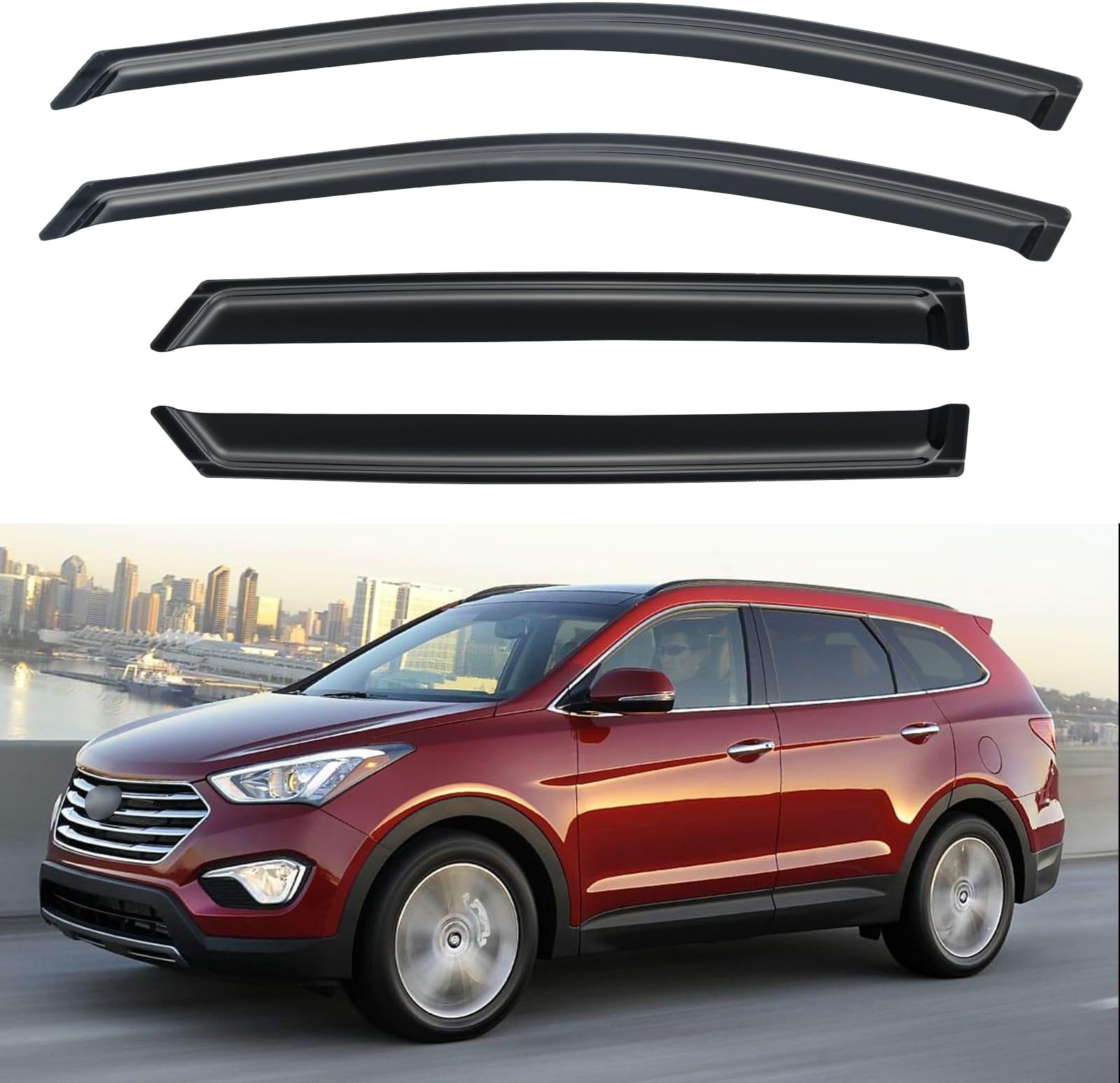 Window Visors Rain Guards Shield for 2013-2018 Hyundai Santa Fe, Window Wind Deflectors Vent Shades for 13-18 Santa Fe (EXCLUDES Santa FE XL)