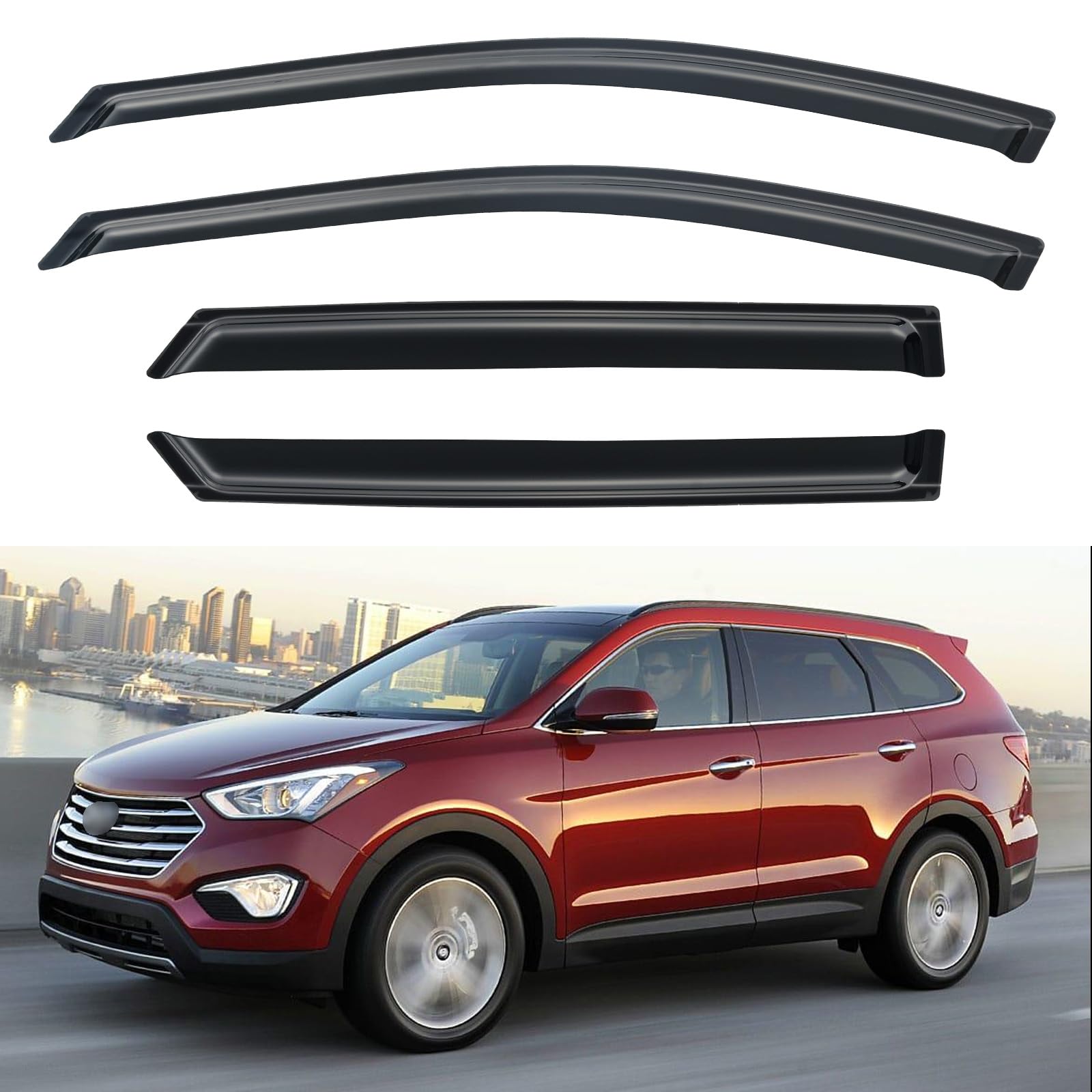 Window Visors Rain Guards Shield for 2013-2018 Hyundai Santa Fe, Window Wind Deflectors Vent Shades for 13-18 Santa Fe (EXCLUDES Santa FE XL)