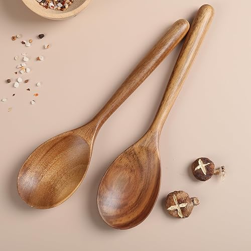 Miniatura 2 de LOCDION Cucharas de madera para cocinar, cucharas de madera cómodas de mango grueso de 12 pulgadas, utensilios de cocina de madera para agitar,