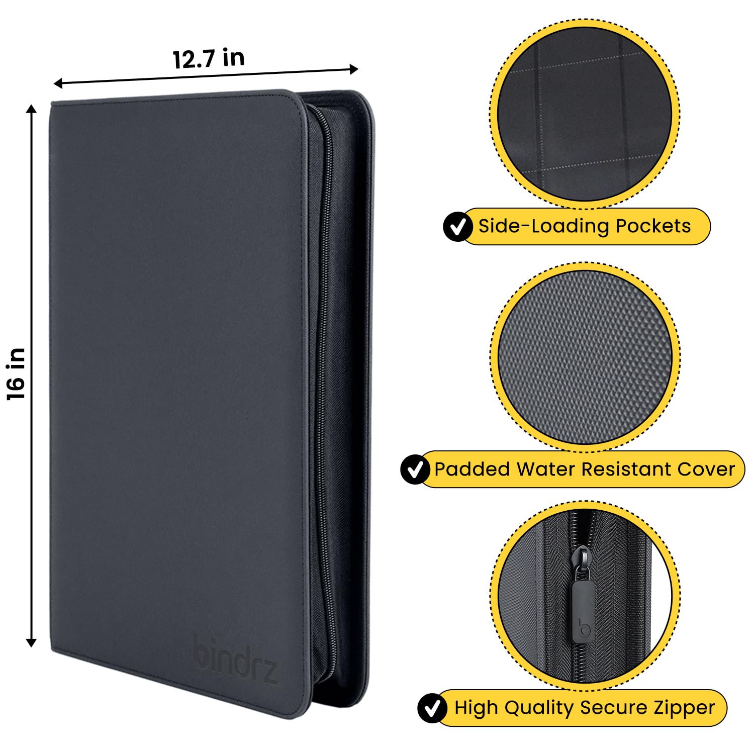bindrz Carpeta de carga superior de 9 bolsillos, capacidad para 252 cargadores superiores, álbum con cremallera sin anillo seguro para archivar, bolsillos laterales para CCG, TCG, MTG y tarjetas