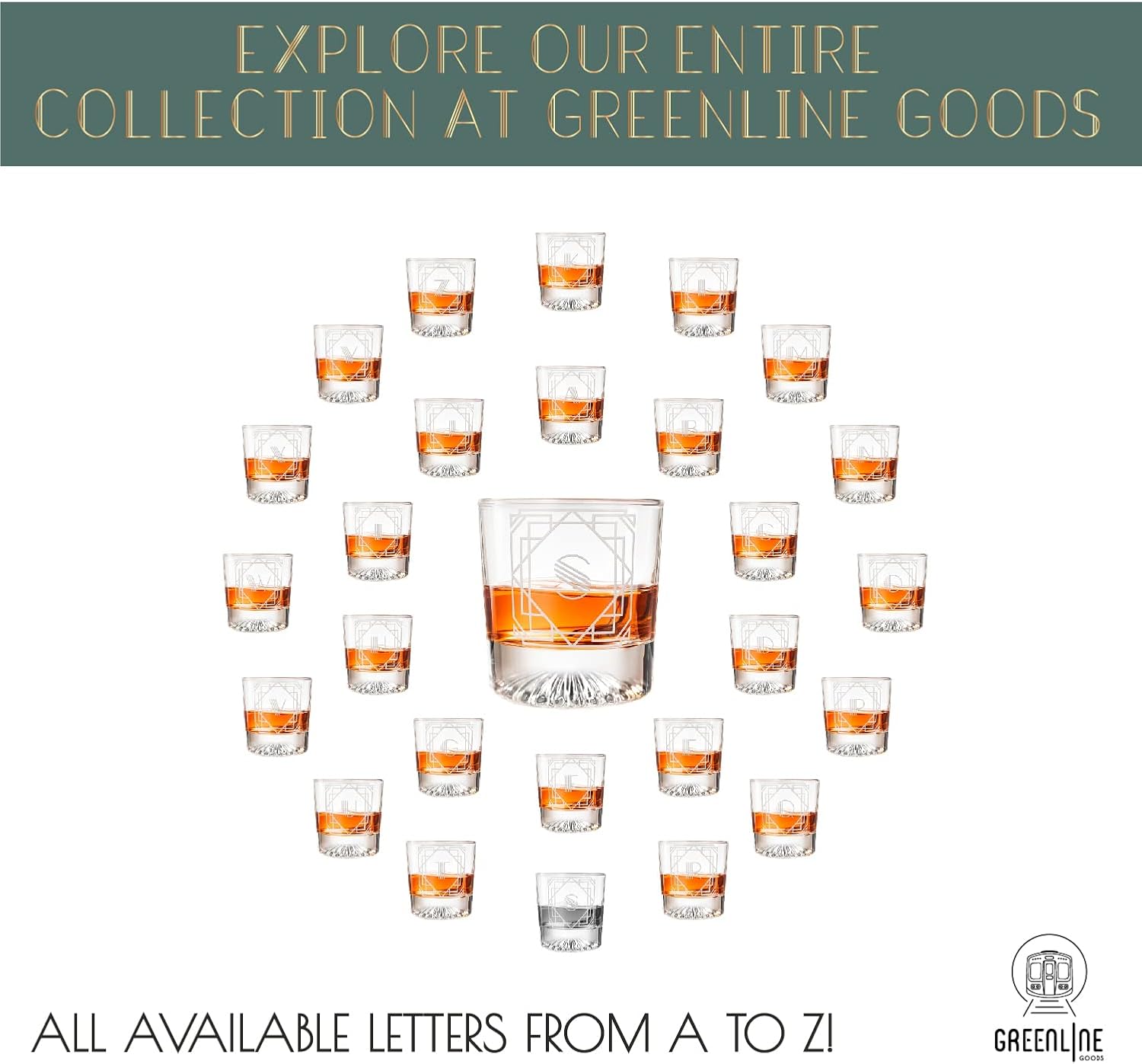 Greenline Goods - Monogram Art Deco Etched Letter S Whiskey Glass Perfect for Bourbon, Scotch, Liquor, Cocktail - Crystal Whiskey Glasses Set of 4 - Best Tasting Experience with Vintage Rocks Glasses - Image 7