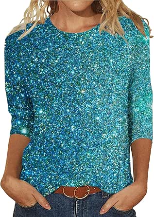 Glitzer T-Shirt Damen Langarm - Festliches Oberteil Für Silvester & Partys