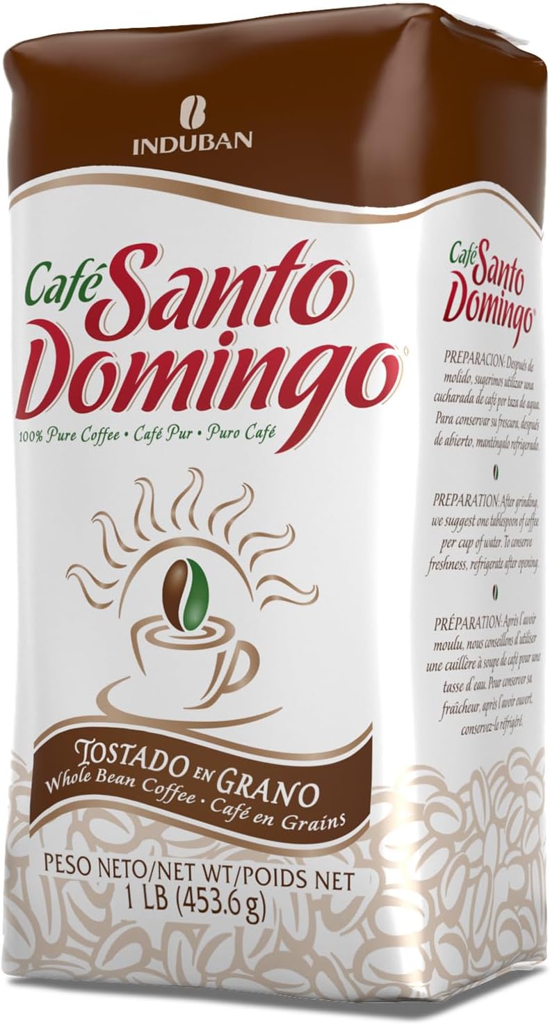 Café Santo Domingo, 16 oz Bag, Whole Bean Coffee, Medium Roast - Product from the Dominican Republic (Pack of 1)