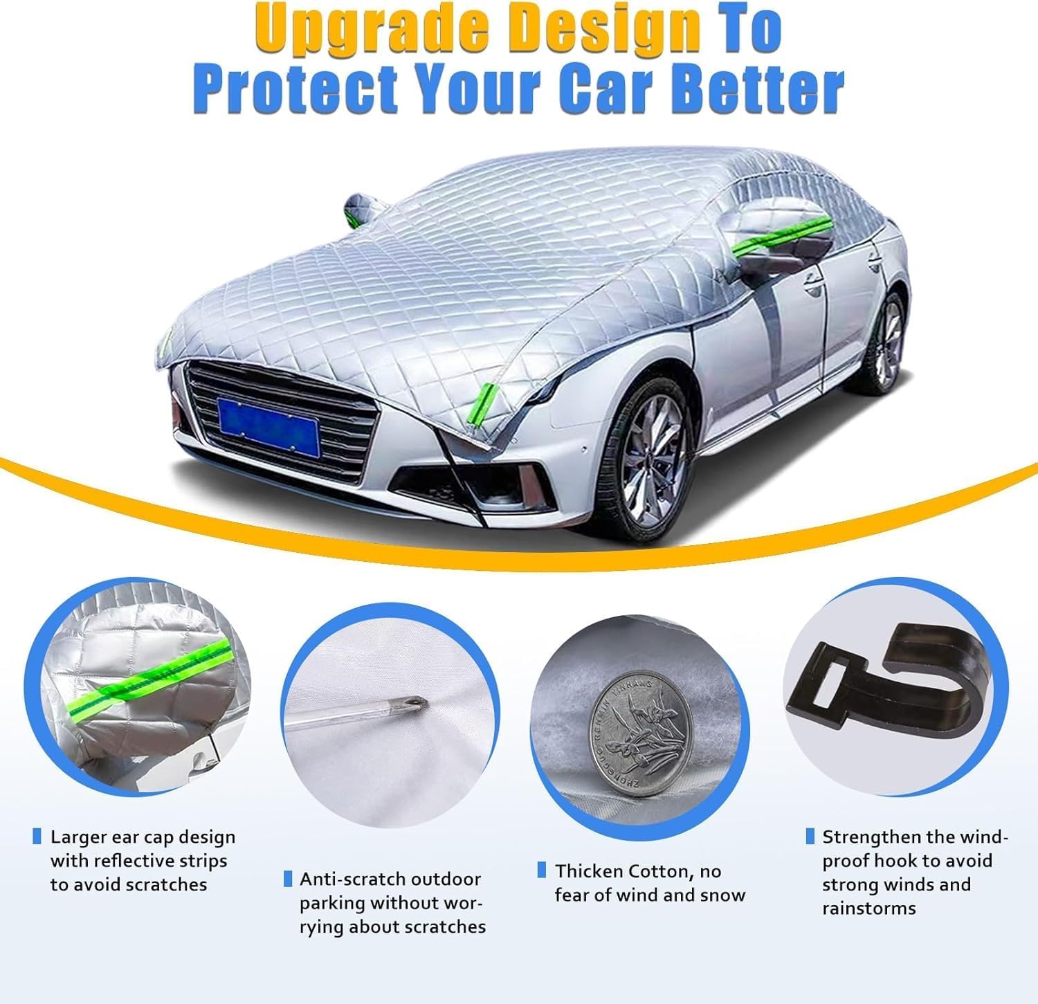 Hail Protector Car Cover, Car Cover Against Hail Compatible with Jeep Wrangler JK JL 4 Door, Snowproof Outdoor with Zipper Door & Reflective Strips b498w