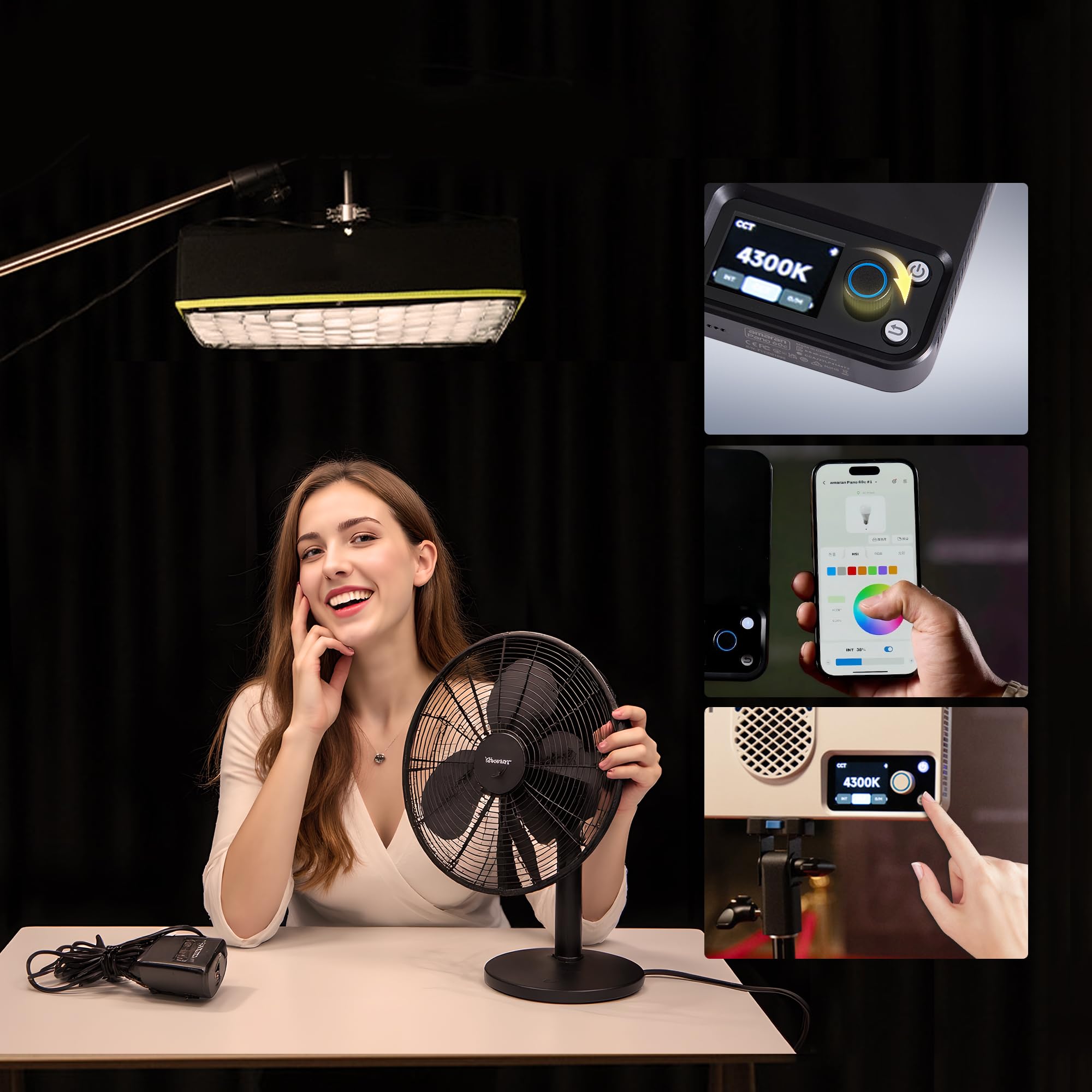 Amaran Pano 120c Kit RGBWW LED Vidéo Éclairage continu 120W CCT 2300K-10000K avec contrôle APP 12 Effets d’éclairage de Photographie pour Youtube Vlog