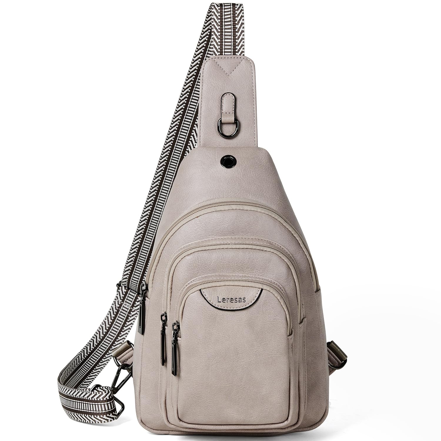 Leresas 10L Crossbody Sling Bag for Women Men Anti Theft Cross Body Fanny Pack Belt Bag Purse Gifts for Women Faux Leather, Light Grey