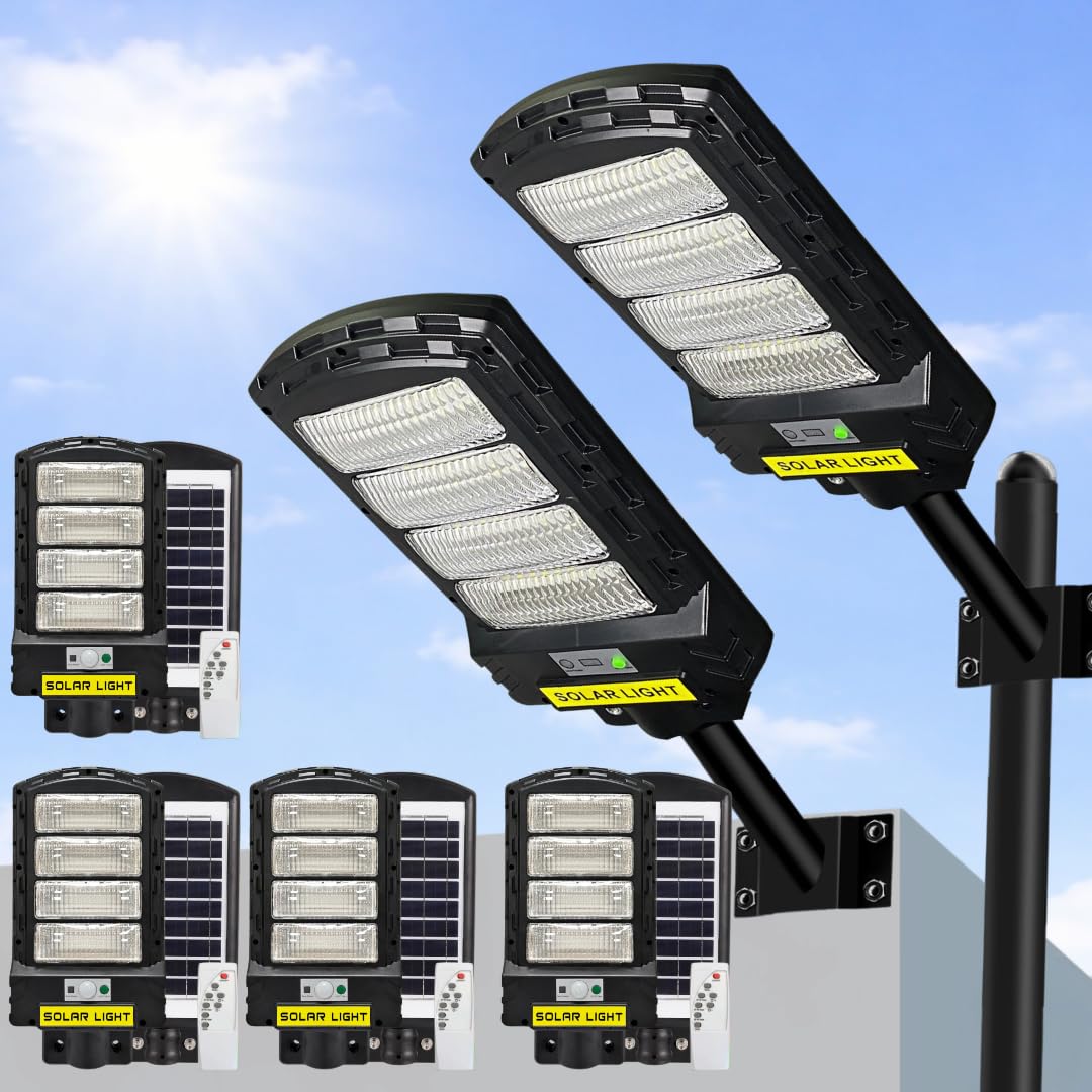 Farola Solar Exterior LED 300W | Lampara Solar Exterior Jardin | Luz Solar Exterior | 6000 Lúmenes | 48H Autonomía | Mando a Distancia | IP65 Impermeable | SET de Montaje Incluido (4)