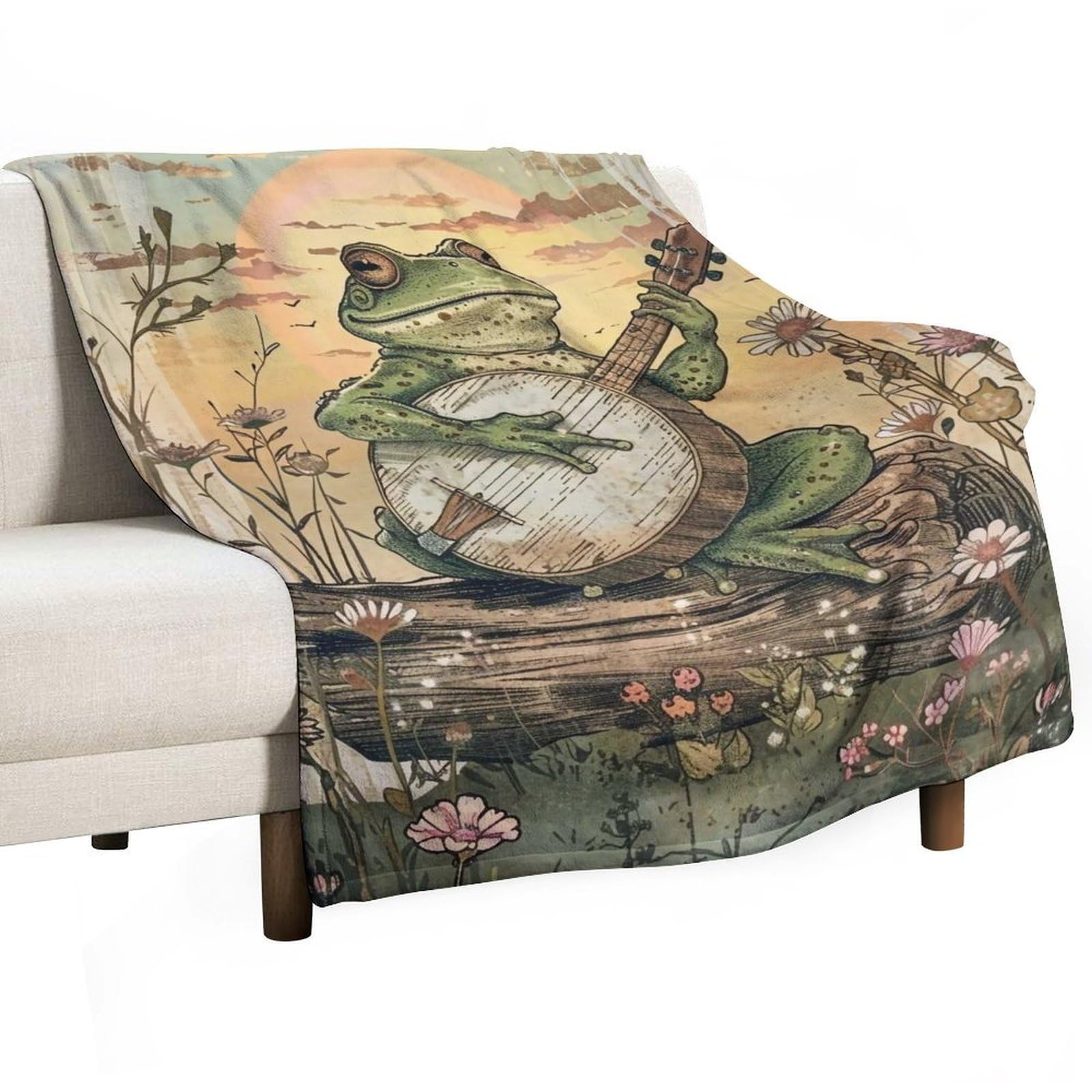 YHGSREUOH Frog-Playing-Banjo_03 Flannel Blankets Fleece Soft Throw Lightweight Plush Gifts for Couch, Bed, Cozy Sofa Plush, Chair, Lovers 150x200cm(60x80in)