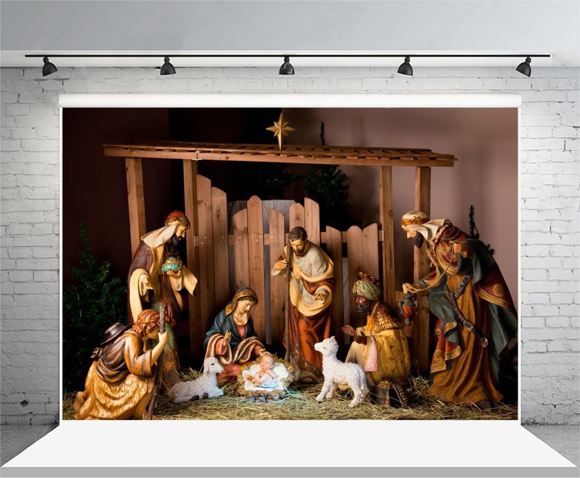 10x6.5ft Full Size Nativity Scene Backdrop Christmas Background for Photography Religion Jesus Christ Baby Shower Decor Newborn Baby Photo Wallpaper
