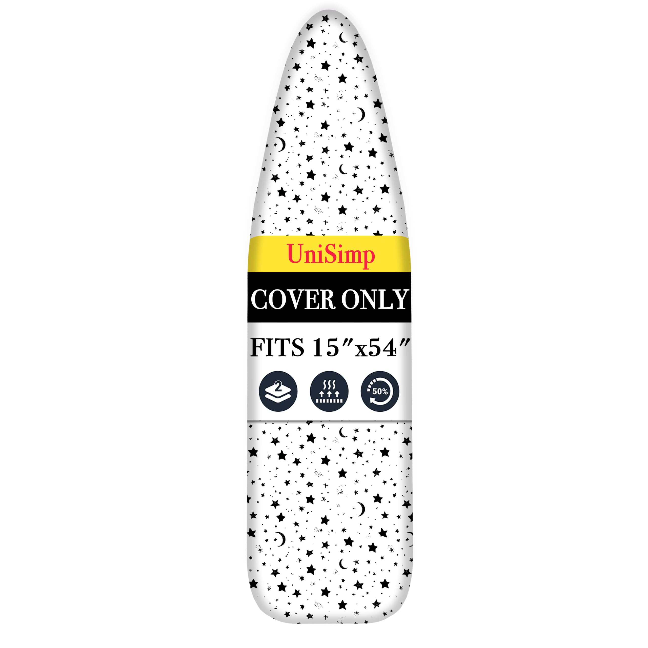 UniSimp Ironing Board Cover and Pad 15"x54" Extra Thick Natural Cotton, Scorch and Stain Resistant Padding, Standard Size Iron Board Cover with Fasteners Heavy Duty Elastic Edge, Heatproof Nightfall