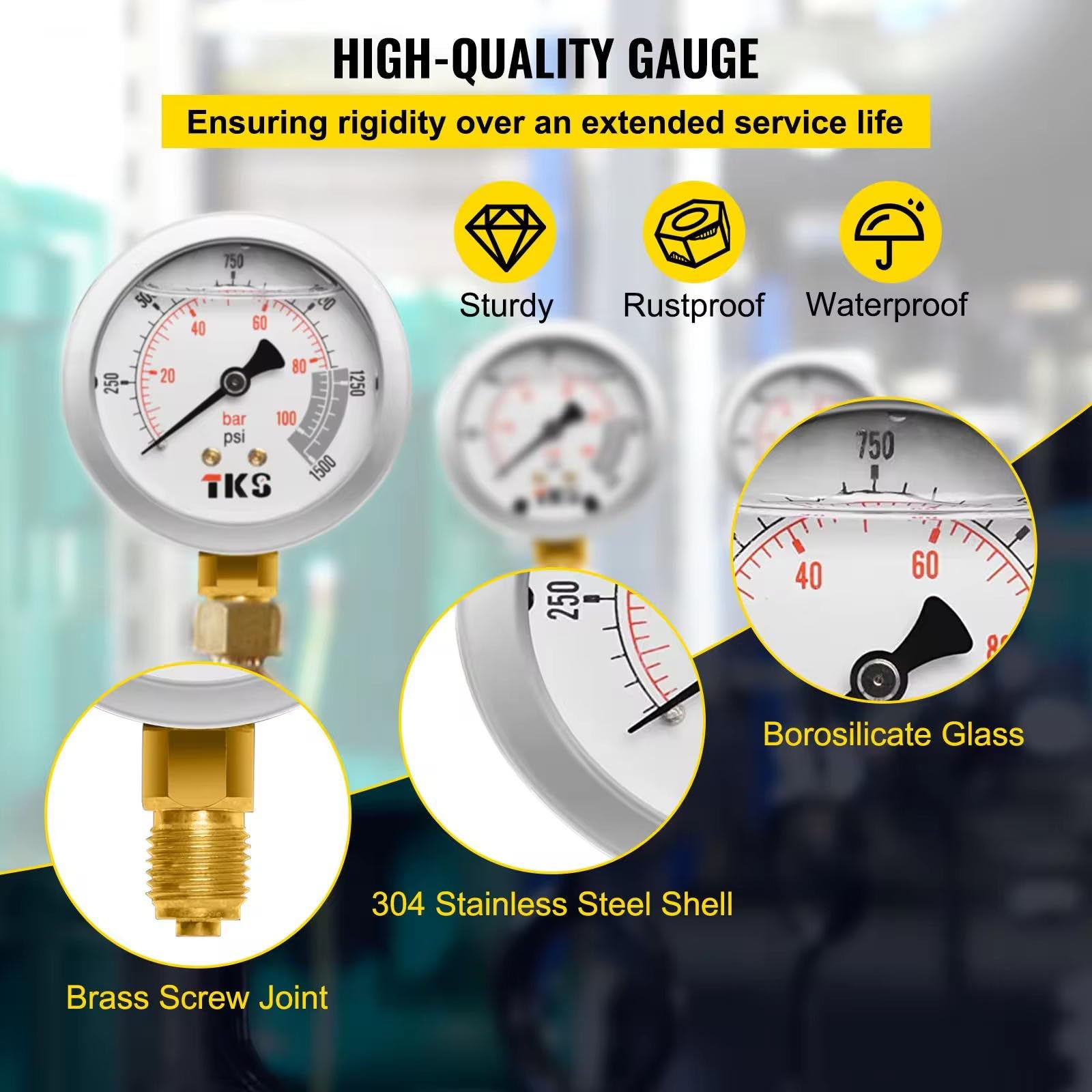 Hydraulikdruck-Testkit für Bagger,5 Manometer 10/100/250/400/600bar,5 Prüfschlauch, 13 Kupplungen, 14 T-Stücken,Bagger-Hydraulik-Testmanometer-Set mit Tragetasche