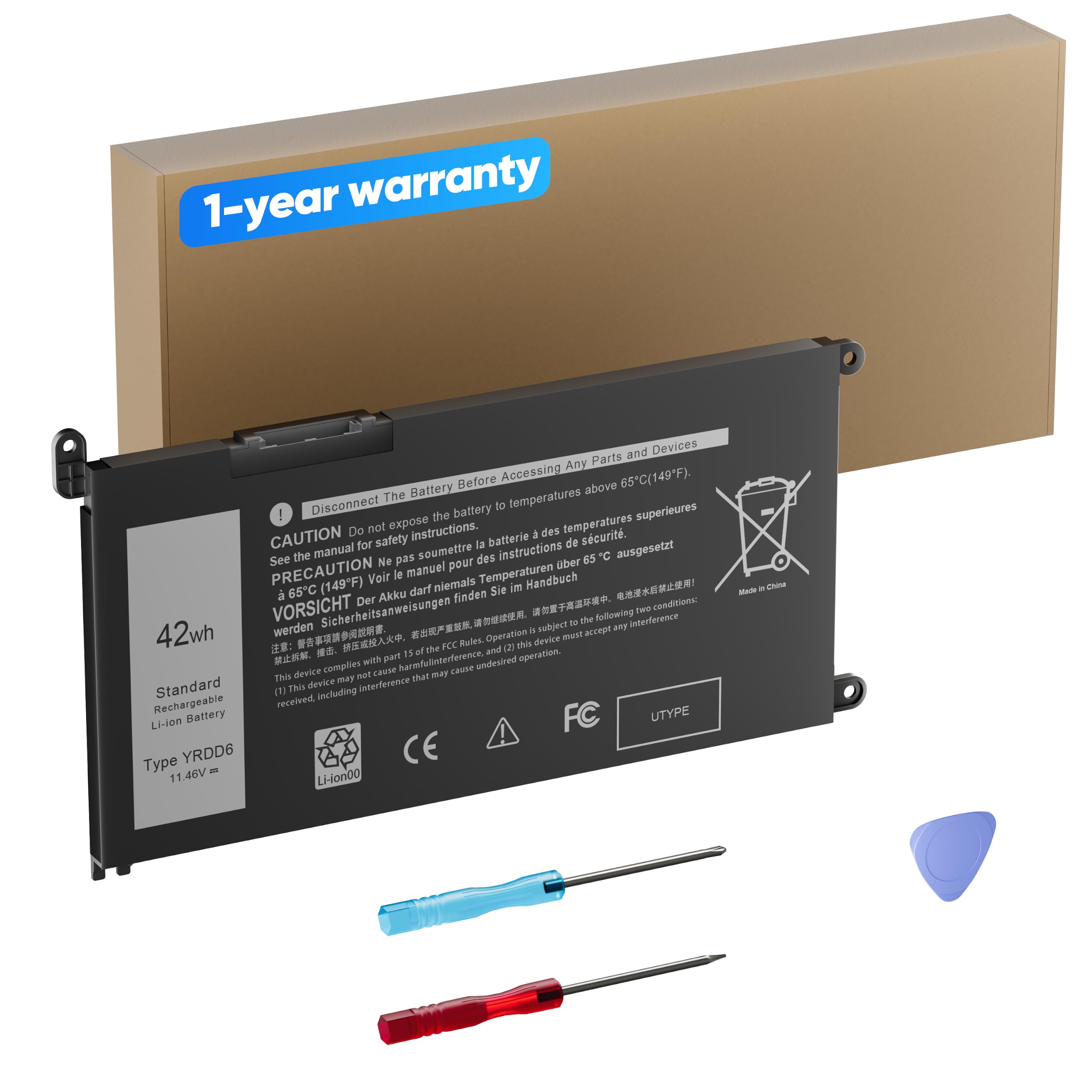 42Wh 11.4V YRDD6 1VX1H Laptop Battery for Dell Inspiron 5480 5481 5482 5485 5491 5493 5585 5590 5591 5593 5594 5598 7586 3582 3583 3593 3584 14 3493 3793 Vostro 3491 5581 5490 P93G001 VM732 0YRDD6
