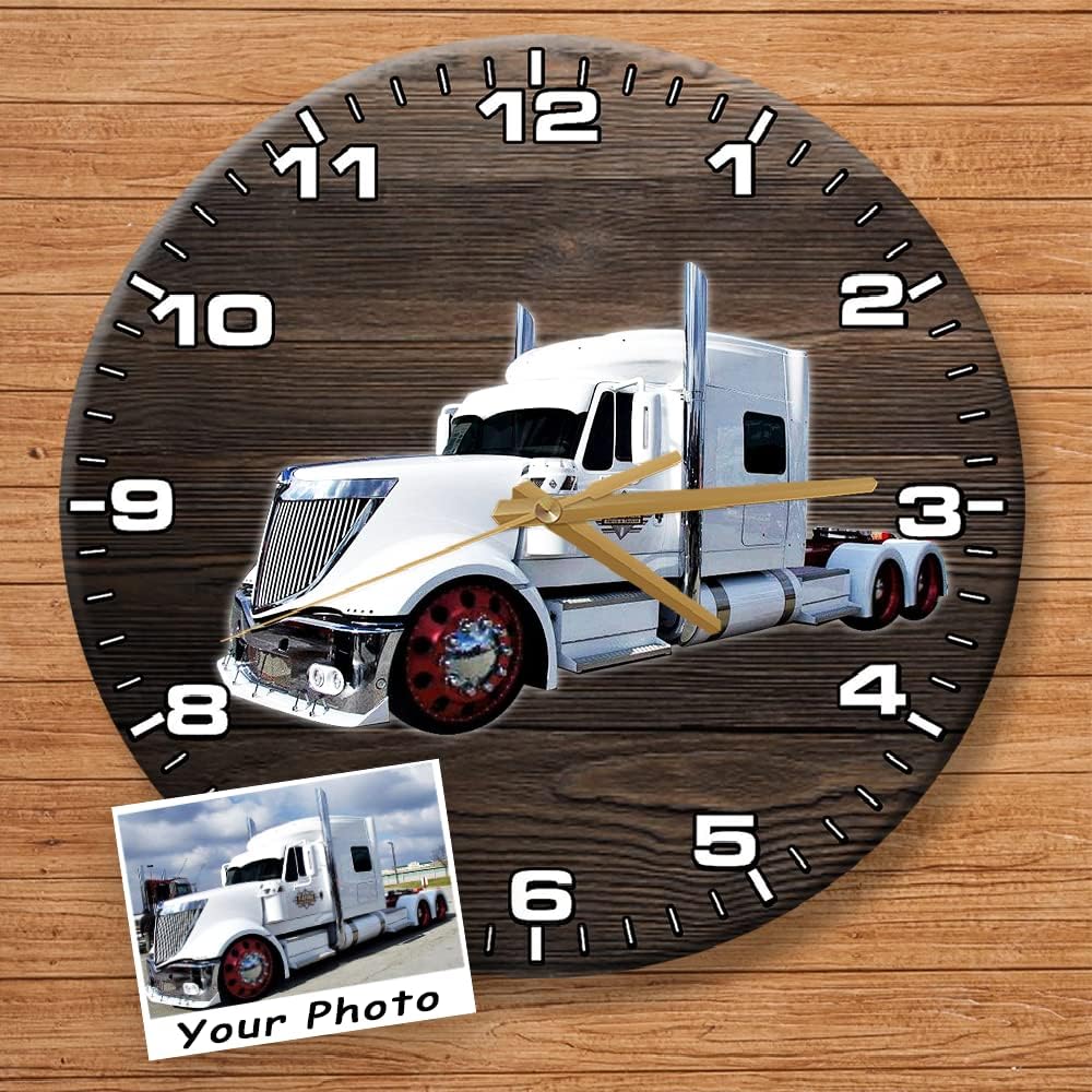 Personalized Photo Wrecker Tow Truck Wall Clock for Truck Drivers, Breakdown Lorry Home Decor, Truckers Xmas Gift, Hook Truck, Gift for Trucker Boyfriend/Dad/Husband, Wooden Clock