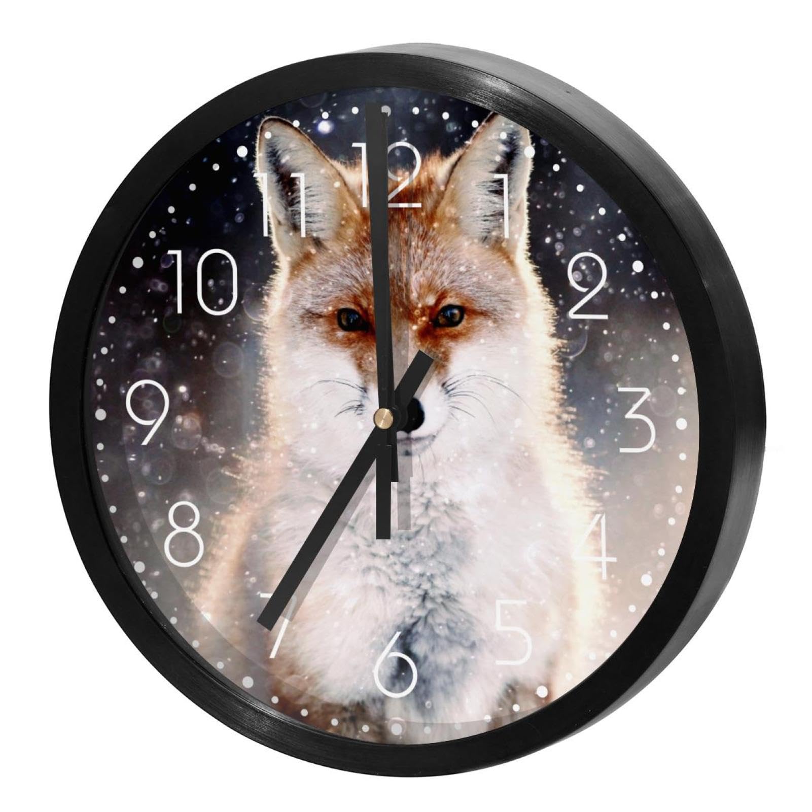 Horloge murale ronde renard enneigé pour cuisine et chambre enfant