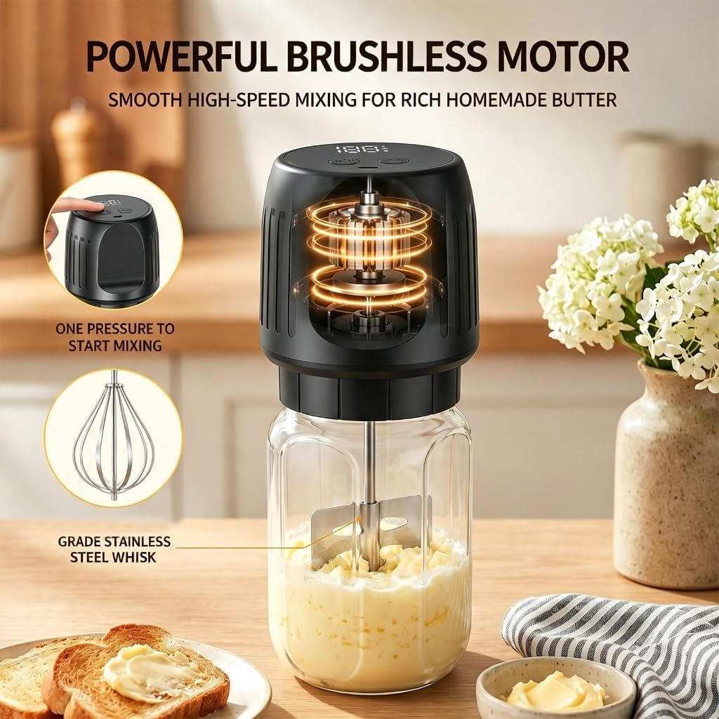 Automatic Butter Churner with Top Display and Clear Jar