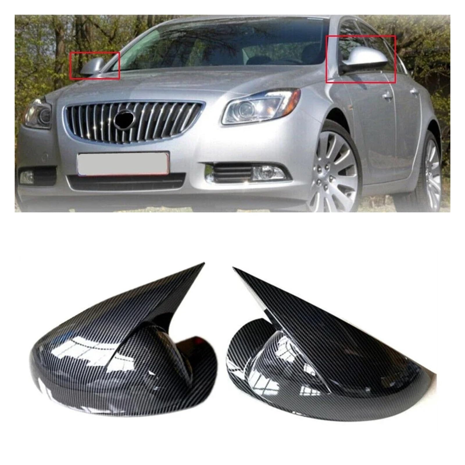 Pokrywa lusterka skrzydłowego, zamiennik do Buick For Regal 2008-2016, naklejka, osłona lusterka bocznego, osłona na drzwi zewnętrzne, osłona lusterka (czarny połysk) (węgiel)