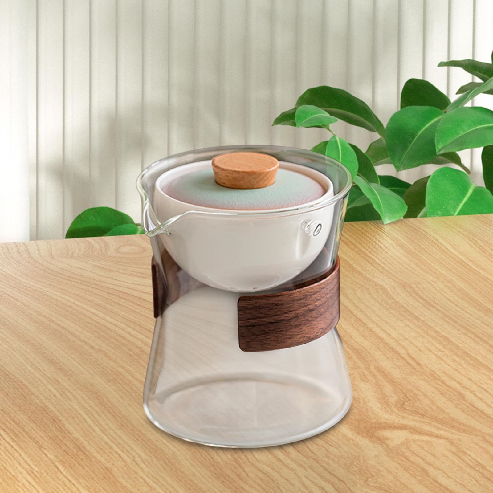 Teekanne Glas Teekanne mit Siebeinsatz Hitzebeständiges Glas Teebereiter Filtrationsteekanne für Singlehaushalt Garten Freundetreffen, Klarer Deckel mit Farbverlauf