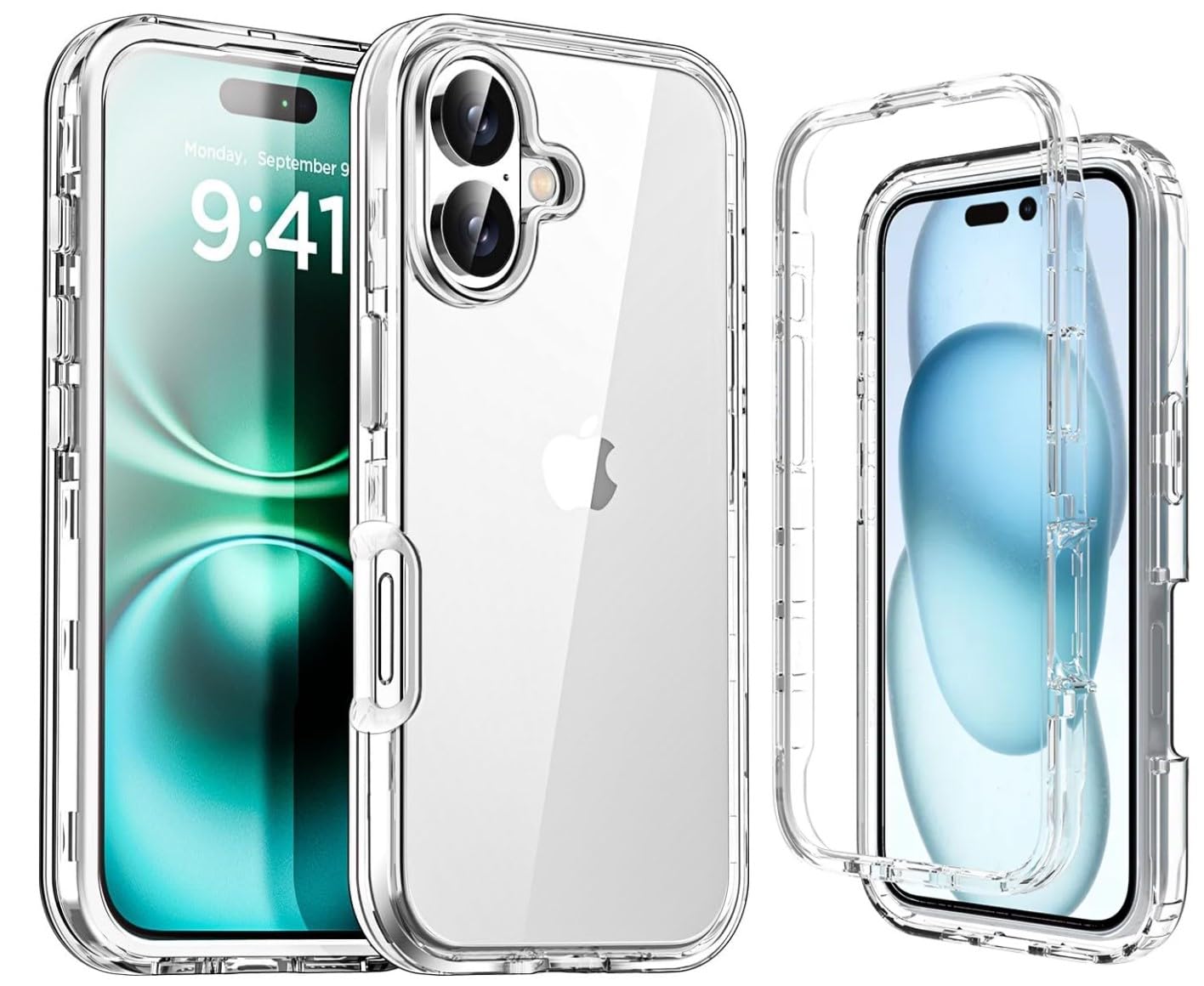 For iPhone 16 Plus Case Crystal Clear Slim Fit Front & Back 360° Case Built-in Screen Protector Transparent Full Body Silicone Gel Mobile Phone Cover