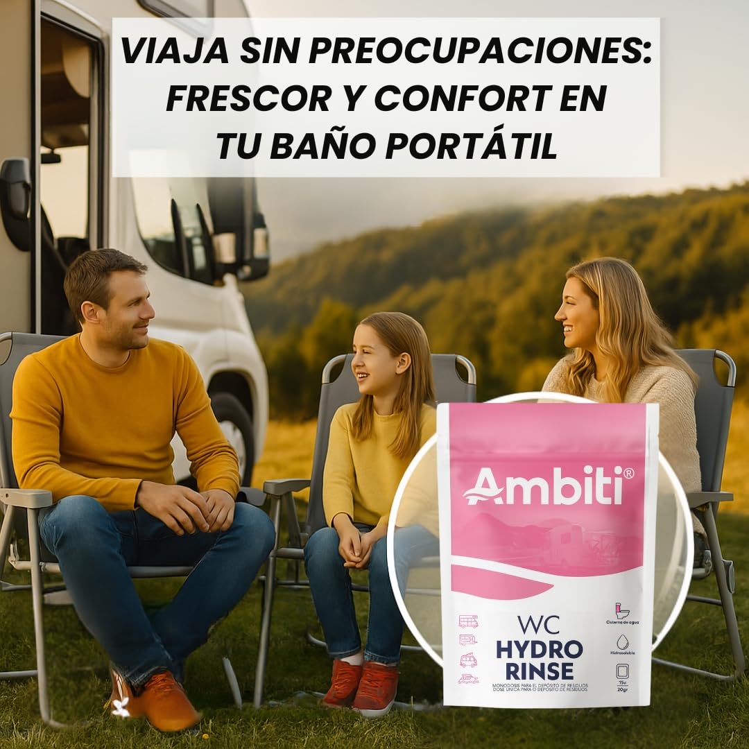 Ambiti | WC Rinse | Monodosis Hidrosolubles para Cisterna de Inodoros Portátiles y Cassettes |Desinfecta y Perfuma en Cada Descarga |Camper,Autocaravana,Caravana y Barco |Piña Colada |15 Ud
