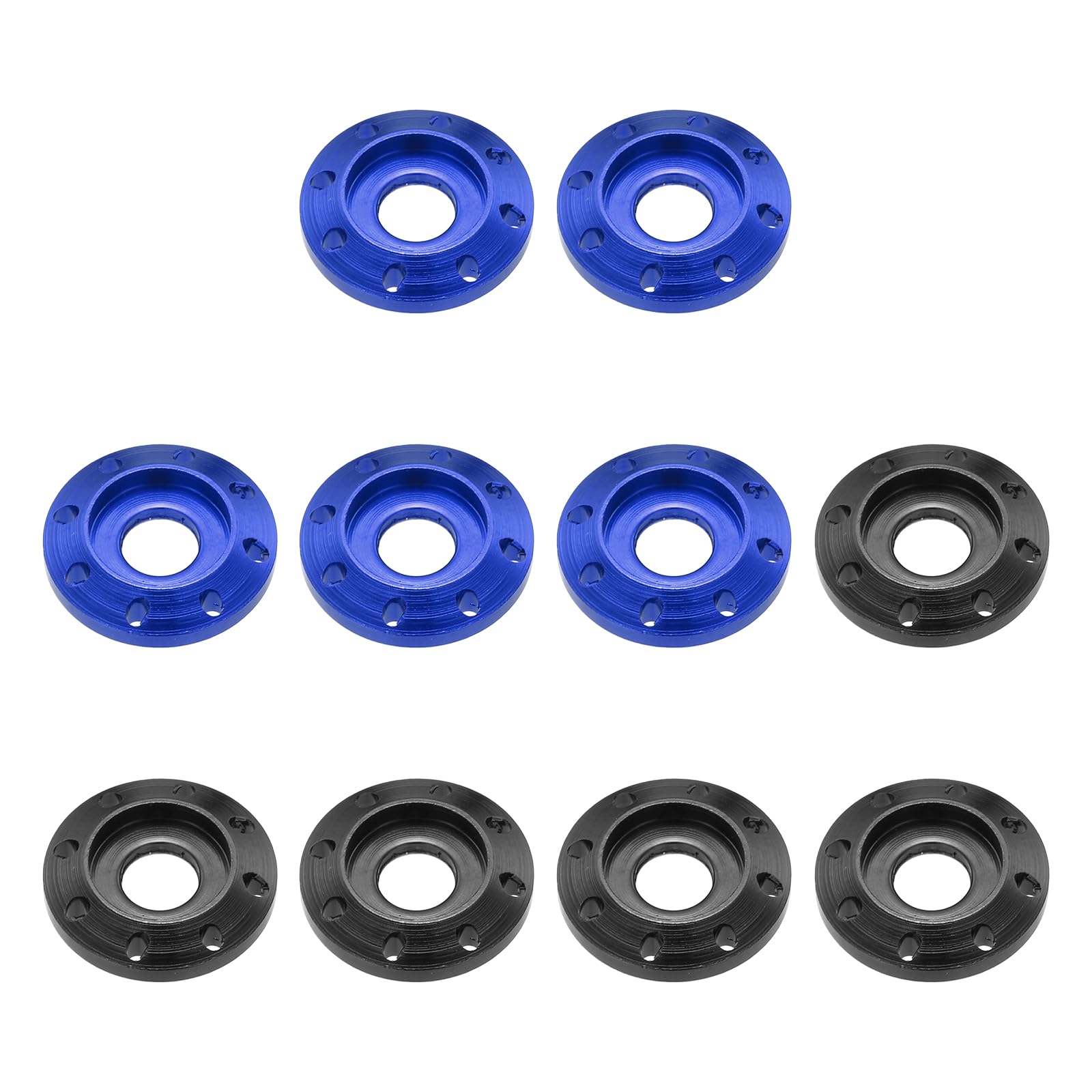 sourcing map M6 Aluminum Eight Holes Washer, Aluminum Alloy Disc Washer Anodized Colorful Decorative Gasket for Drones/RC/FPV/Electric Motorcycle(Pack of 10, Blue/Red)