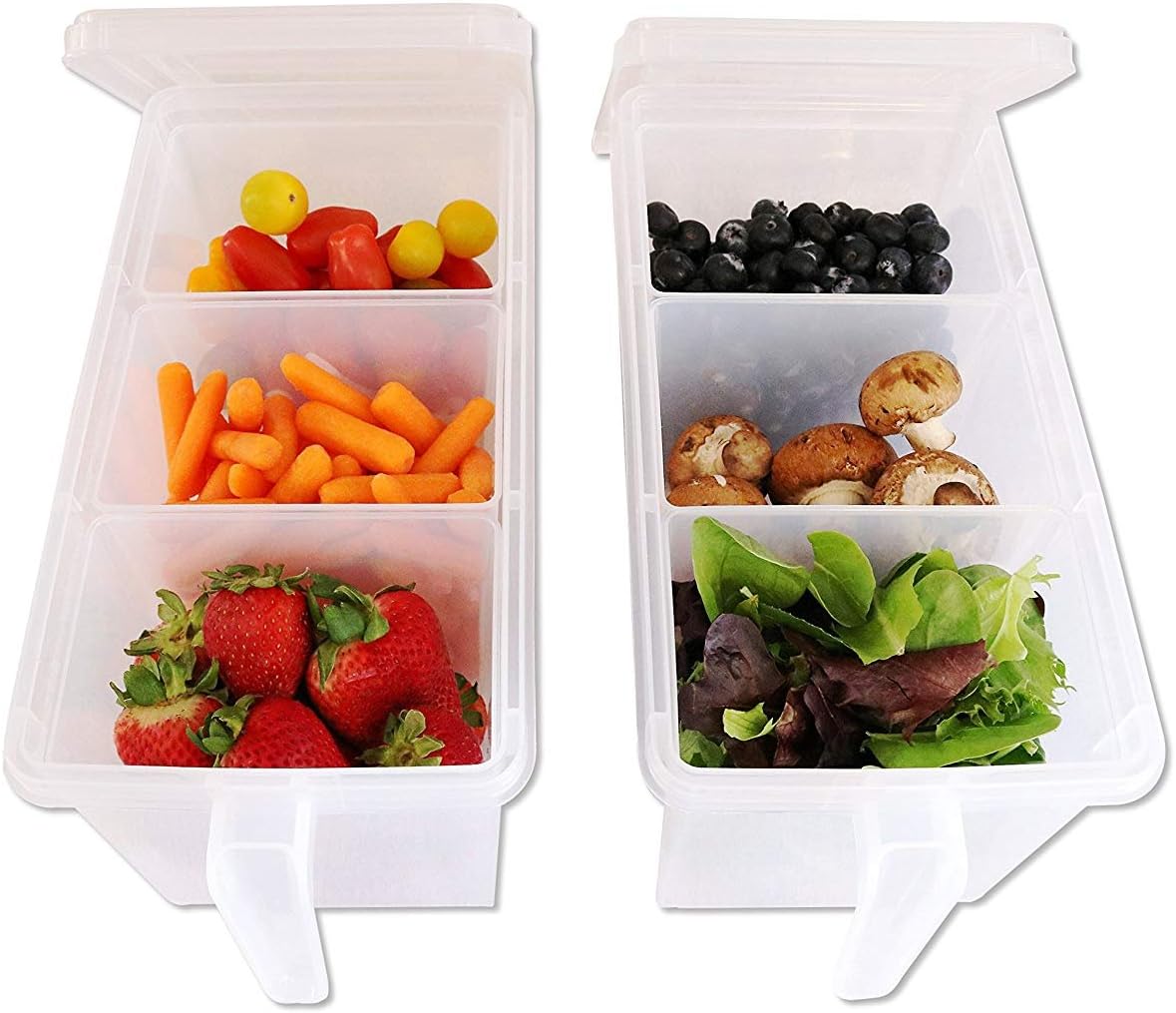 AB SALESPlastic 3 Smaller Square Bins Refrigerator Food Storage Organizer Container Boxes with Handle, Lid (Clear) - 2 Sets