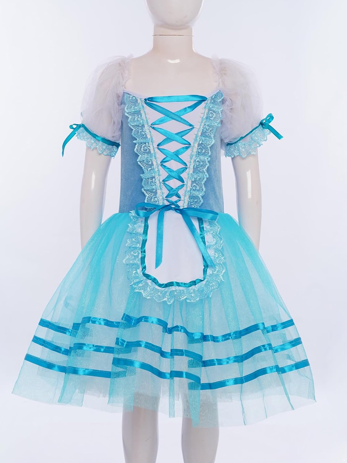 Kids Girls Puff Sleeve Lace-Up Princess Tutu Dress Ballet Gymnastics Leotard Figure Ice Skating Dress Costume