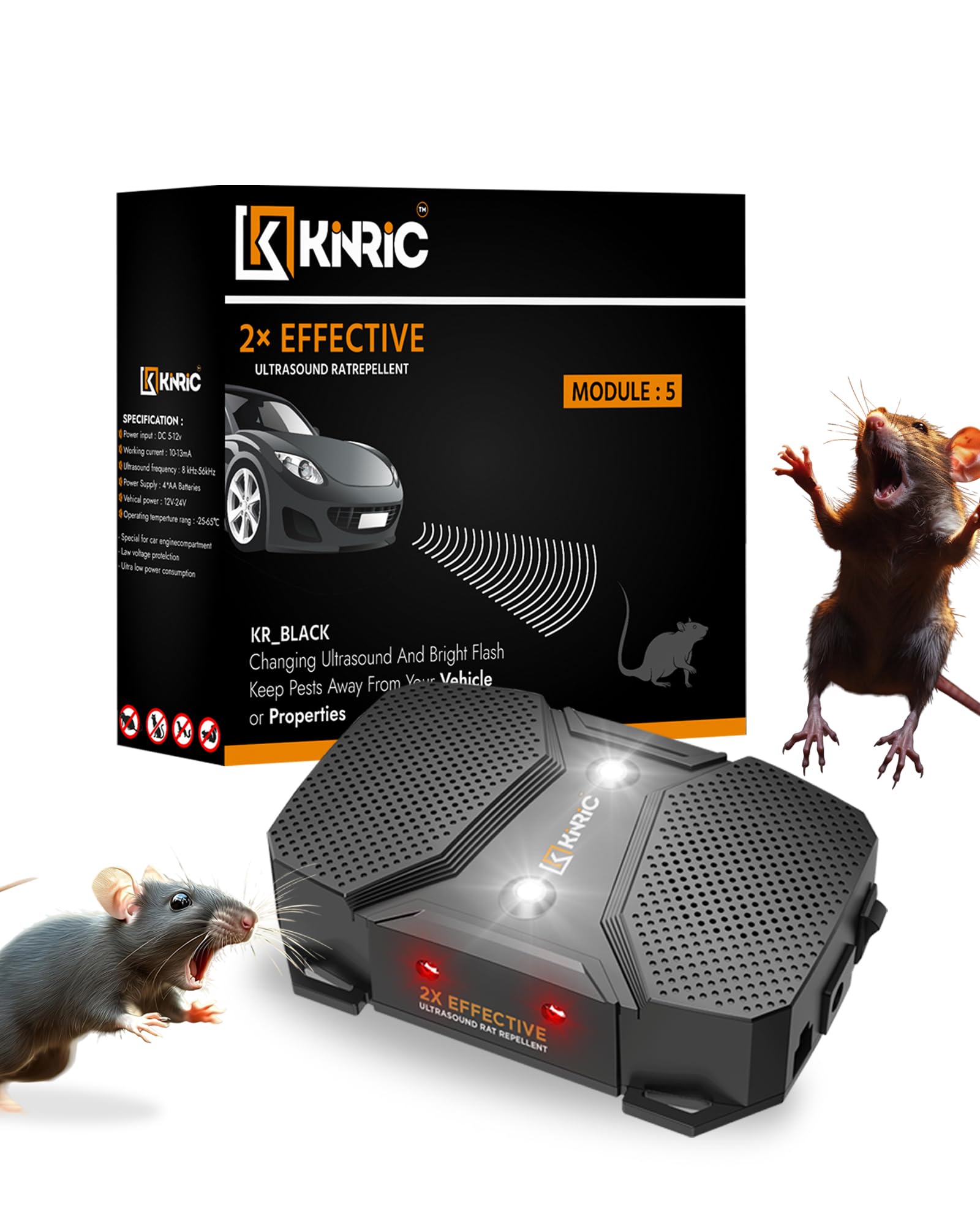 KINRIC 6th Gen Ultrasound Rat Repellent for Car, with 6 Strobe Light - Waterproof - Car Rat Protection Device to Protect Wires in Car, Engine, Permanent Solution for Rats, Mice-image-19