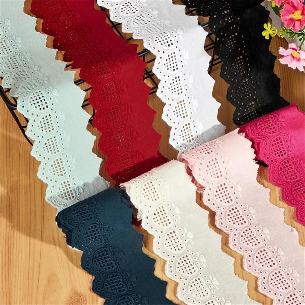 Baumwollband mit besticktem Rand, Spitzenbesatz, Dekoband, Nähen, Basteln, Baumwolle, 6 cm breit, Rosenrot, 2 m