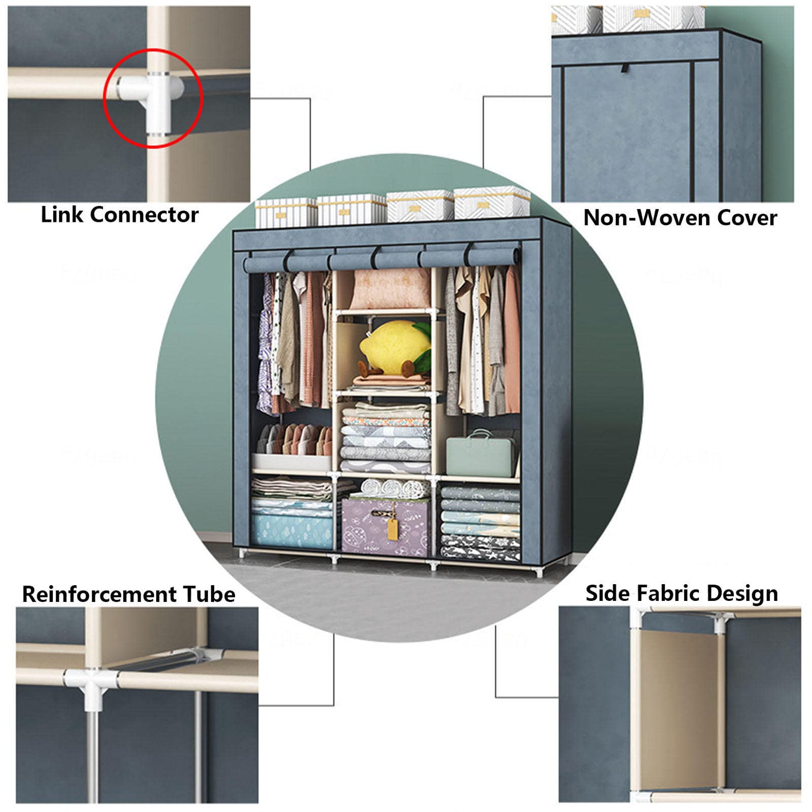 Kleiderschrank aus Segeltuch, Stoffgarderobe, faltbarer Kleiderschrank, Aufbewahrungsorganisator mit Kleiderstange, Kleiderschrankregale für Schlafzimmer, Pink-105 x 46 x 156 cm