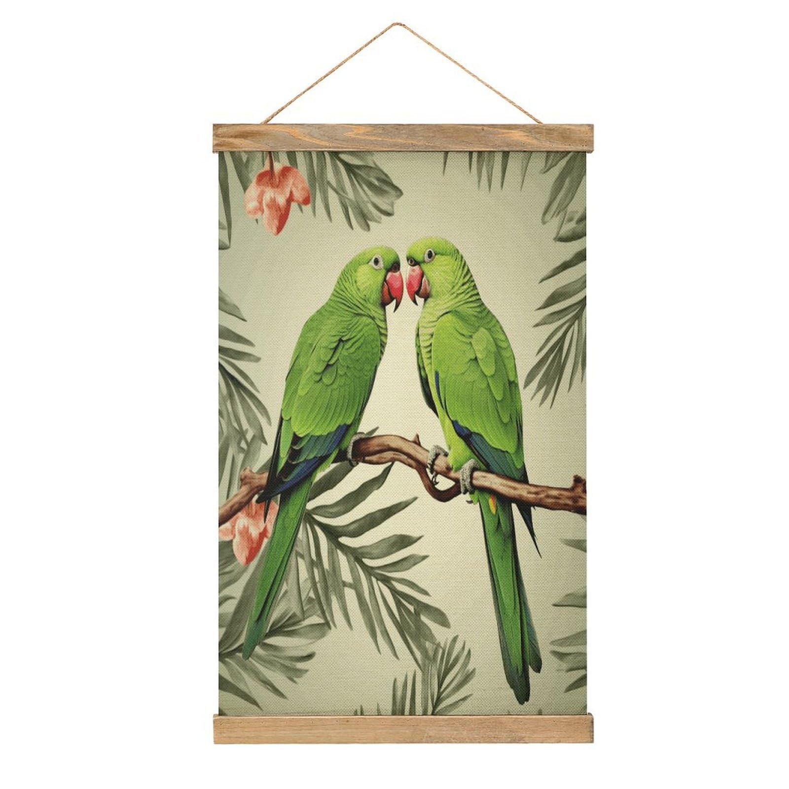 FekiLoot Couple Parrots Olive Wall Art Poster Hanger Frame Linen Wall Art Decor Vintage Hanging Poster Hanging Wall Decor Rustic Retro Wall Art Print for Living Room Decor 20.4 X 13.1Inches