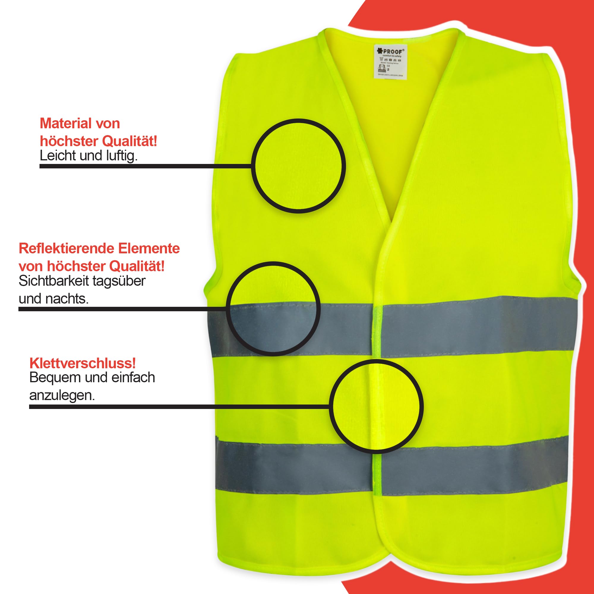 PROOF COMFORT & SAFETY Kamizelka odblaskowa, 1 szt., jasnożółty S - XXXL