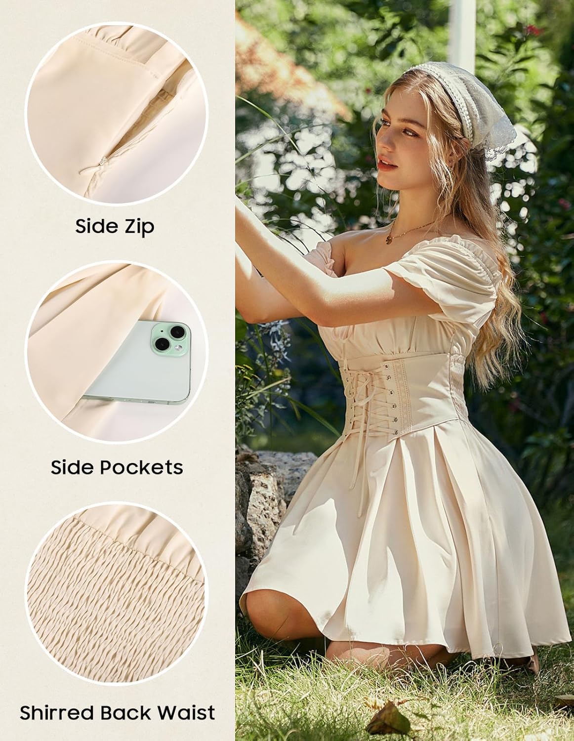 Scarlet Darkness Corset Dress for Women Renaissance Off Shoulder Midi Fairy Dress - Image 4