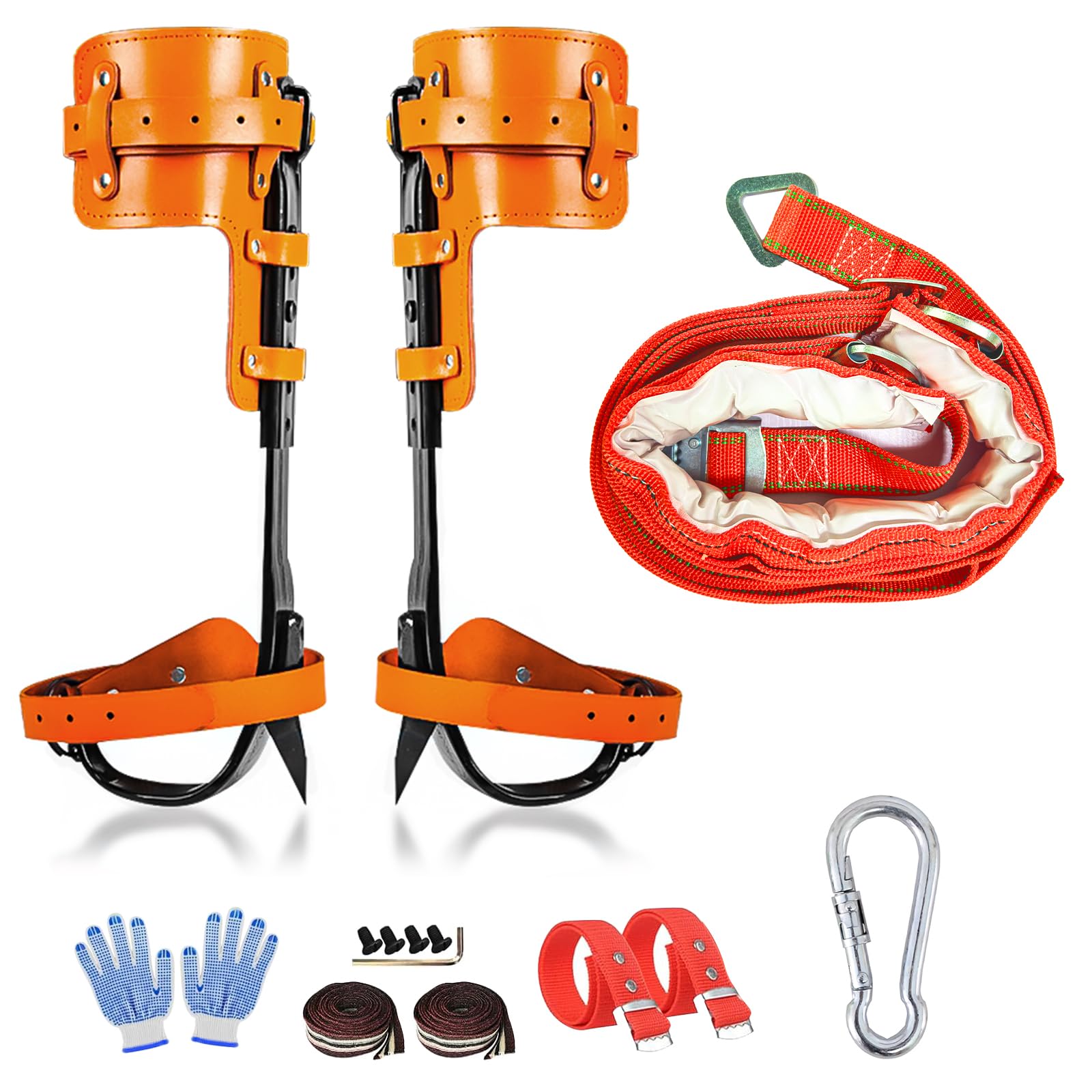 Tree Climbing Gear, Tree Climbing Spikes, Tree Climbing Gear with Adjustable Climbing Straps and Steel Core Flip Line, Rock Climbing Kit with Triple Lock Lanyard Adjuster