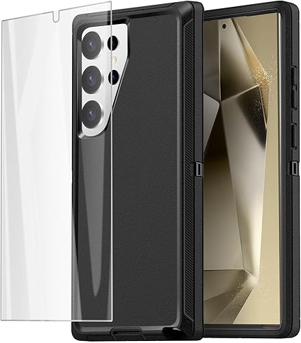 AICase para Samsung Galaxy S24 Ultra (6.8 pulgadas) con protector de pantalla de vidrio, resistente protección contra caídas de cuerpo completo,