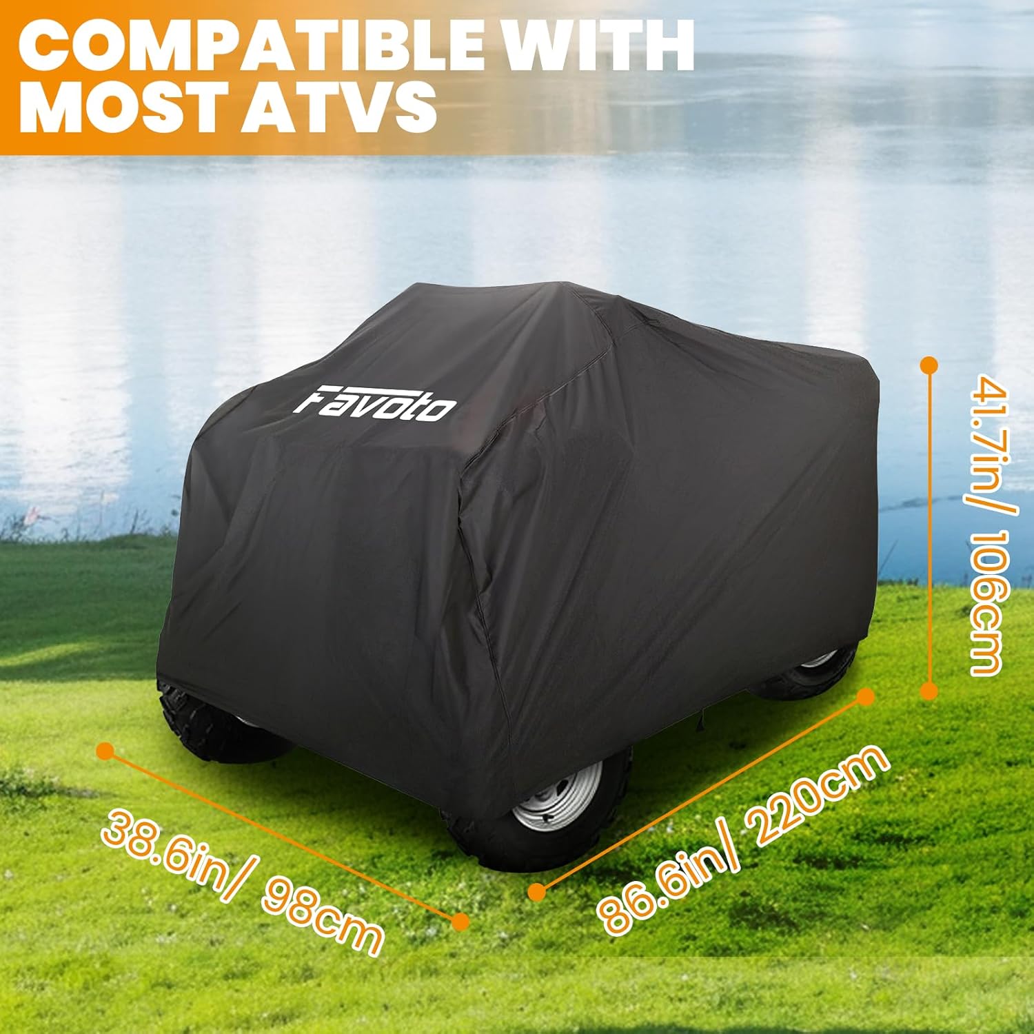Favoto ATV Cover Waterproof Outdoor - Quad Cover Heavy Duty 4 Wheeler Cover All Weather Dust Rain Sun Protection Windproof for Kawasaki Polaris Honda Yamaha Vehicle Cover 86.6"