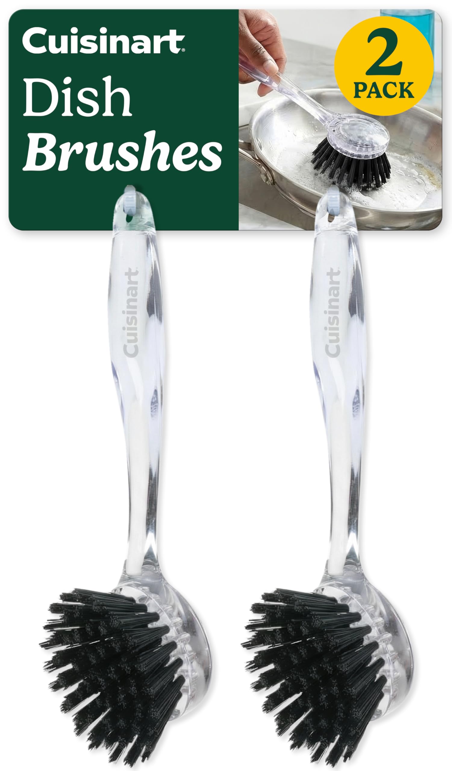 Cuisinart Dish Brush with Handle, 2 Pack, Firm Bristles