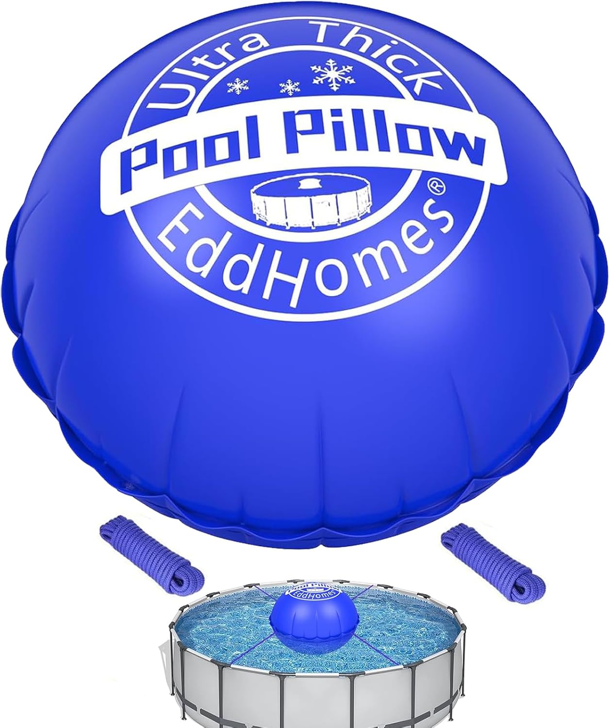 5x5FT Pool Pillow for Above Ground Pools, 0.5mm Extra Thick & Strong Cold-Resistant Pool Pillows 5x5ft for Closing Winter, Pool Pillow for Winterizing to Last All Season(with 33ft Rope)