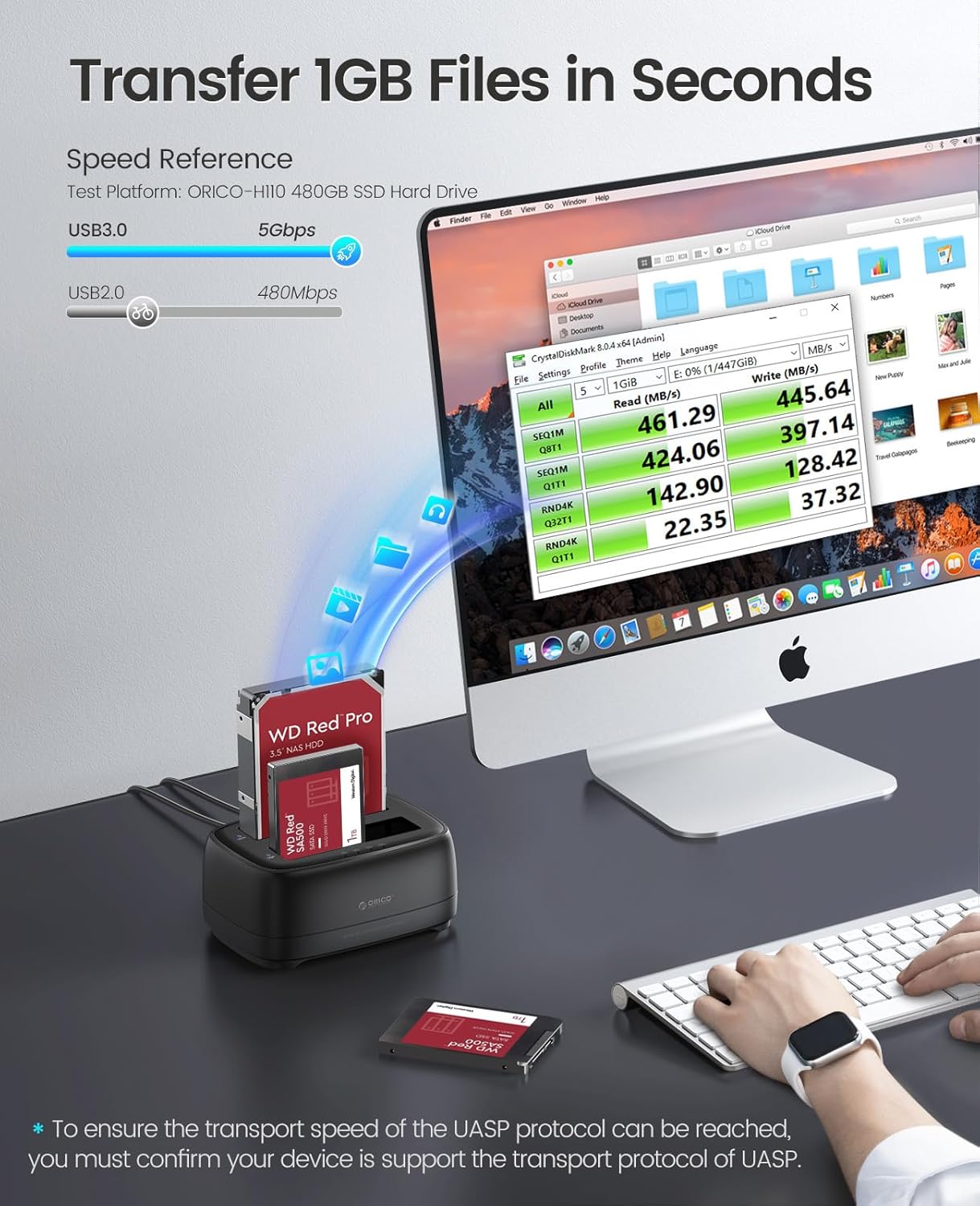 ORICO Hard Drive Docking Station Dual Bay USB 3.0 to SATA with Duplicator/Offline Clone Function External Hard Drive Dock for 2.5''/3.5'' HDD SSD Max Up to 44TB Support UASP Plug&Play-DD-C - Image 6