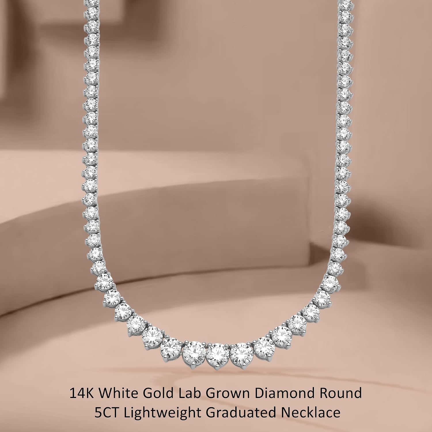 5 Carat to 35 Carat Graduated Lab-Grown Diamond Three prong Tennis Necklace 18 inch | 14K Yellow or White Gold Necklace | E-F Color and VS1 Clarity