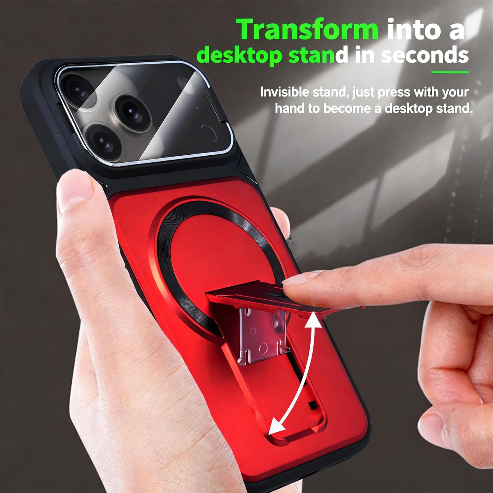 Magnetisch Hülle für iPhone 17 Pro Max/17 Pro/17 Air/17, Gefrostet rutschfeste Schutzhülle mit Faltbare Ständer Kameraschutz Handyhülle,Schwarz,17 Pro