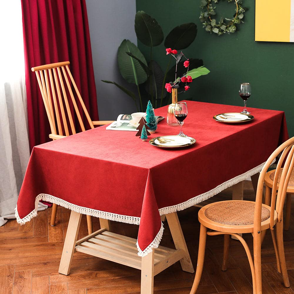 Nappe en lin rouge anti-tache 90x90cm pour protéger votre table de cuisine à Noël