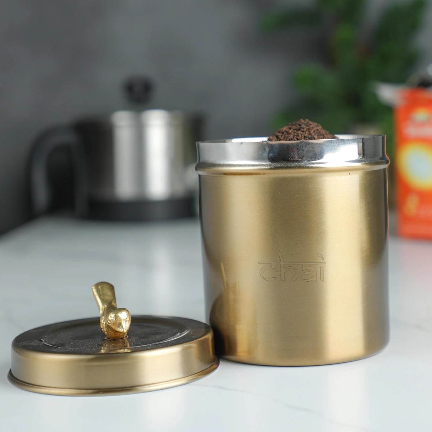 Desi Favors Steel Chai Container Box for Kitchen 1/2Kg, Large Flour Coffee, Bean, Tea, Cereal, Sugar, Cookie, Food Storage Container, Coffee Canisters with Clear Lid Seals - 4.5x3.5 Inch (Pack of 1) image 2